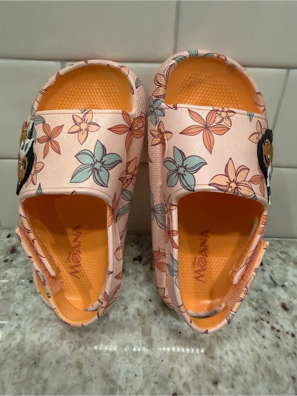 Girls' Disney Princess Moana Slide Sandals, Size 7/8- Pink & Orange NWOT